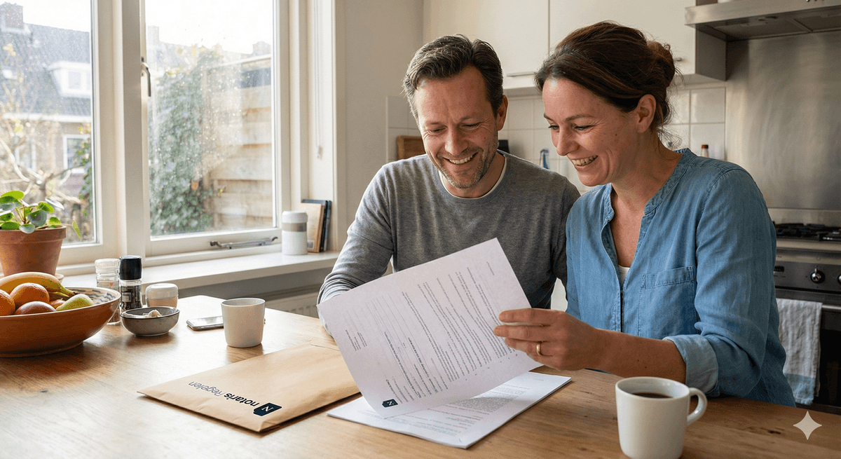 Tevreden klanten met hun notariële akte